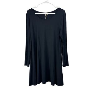 Comfy USA Size Large Modal Stretch Knit Tunic Top Dress Black A-Line Lagenlook